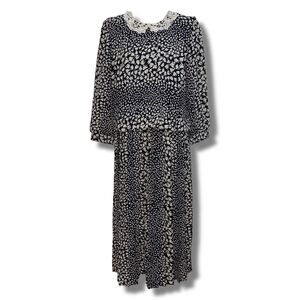 Vintage Bow Print Lace Collar Dress